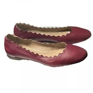 Chloe Lauren Ballerina Scalloped Flats in 35.5 Color Bordeaux